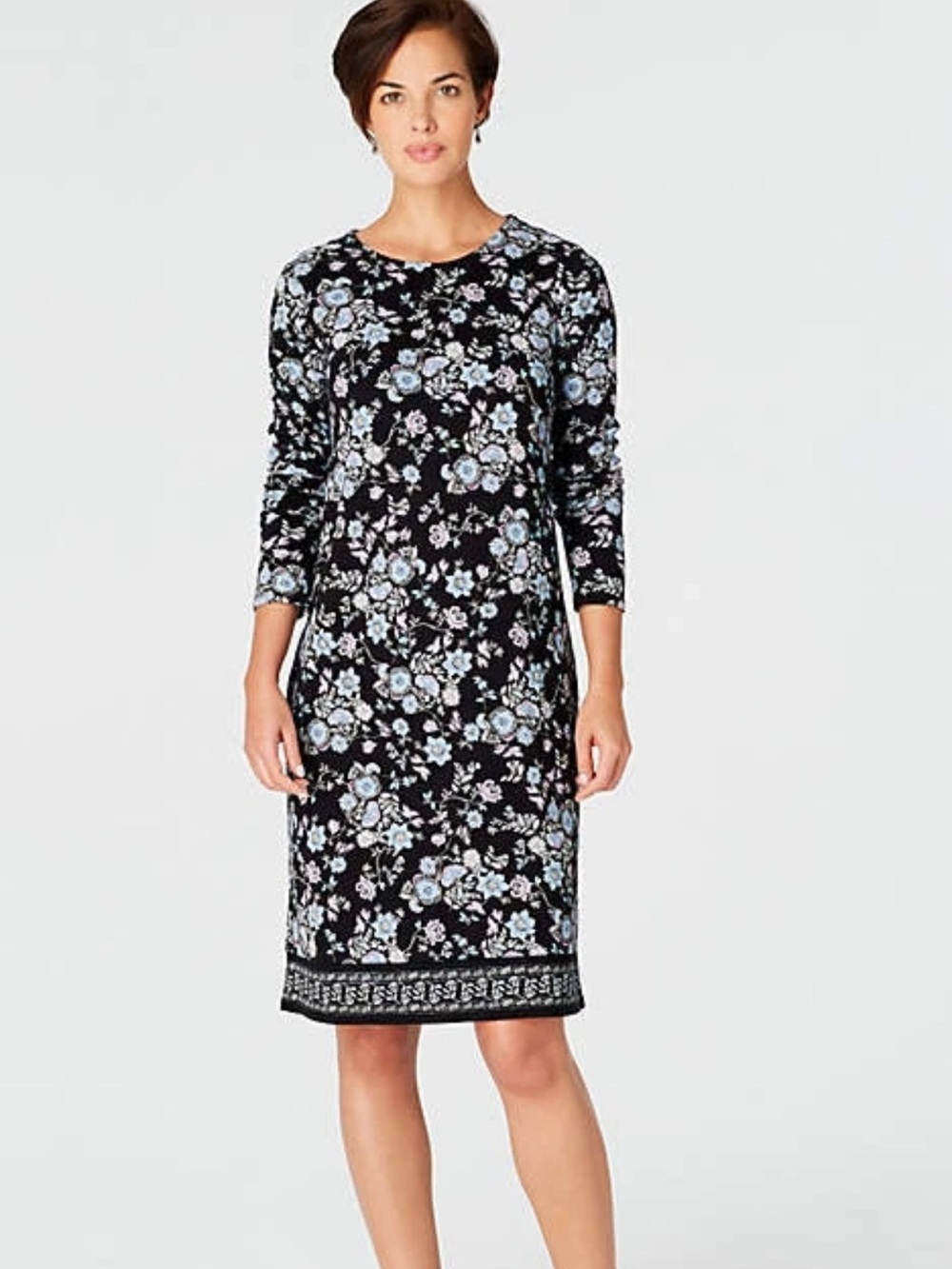 J. Jill Floral A-Line Long Sleeve Tie Back Midi Length Dress Size Small